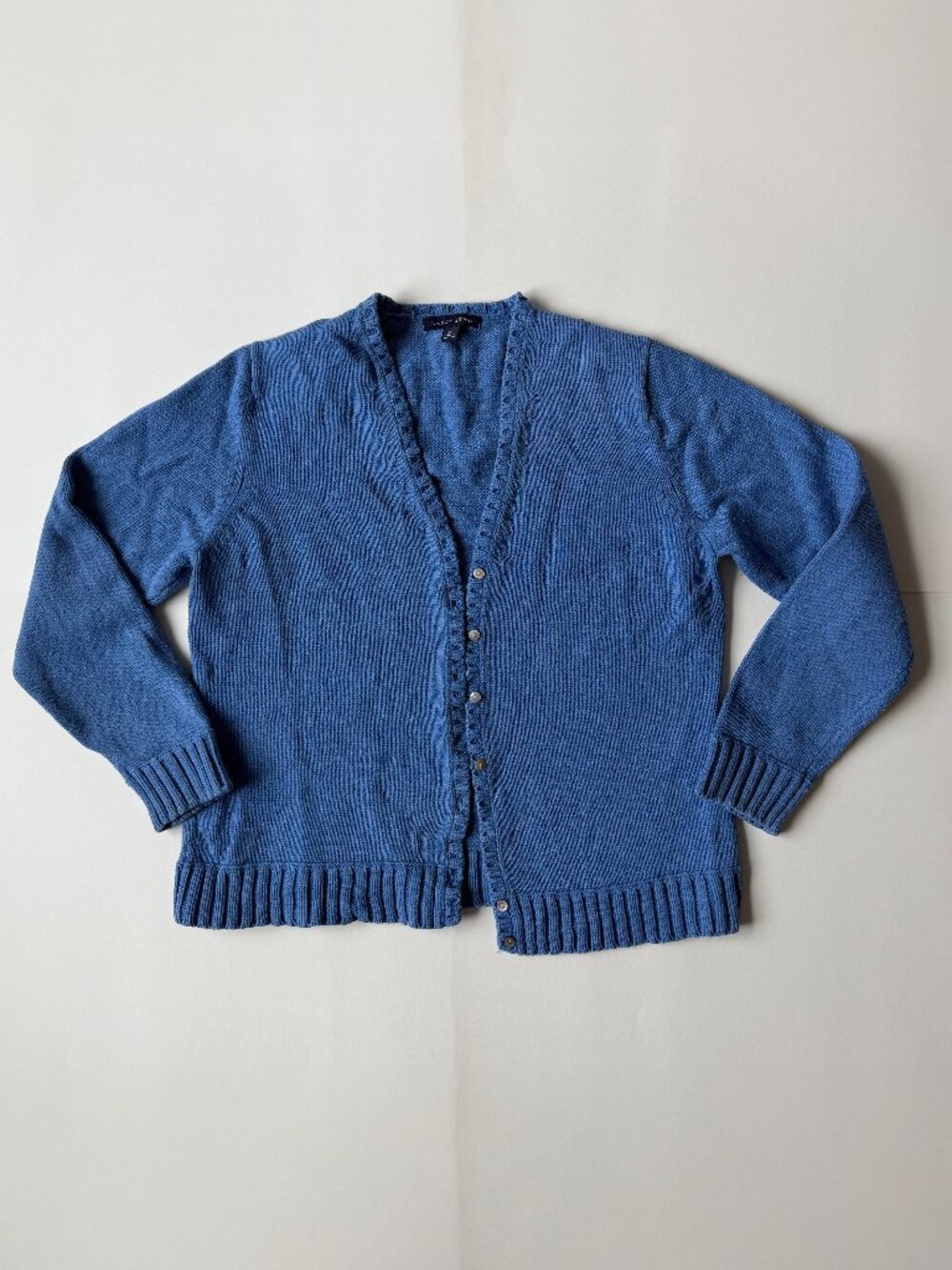 Lands' End 100% Cotton Knit Cardigan - Blue - Size PM